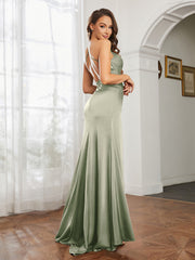 Cowl Neck Sheath Satin Prom Dresses Dusty Sage Plus Size