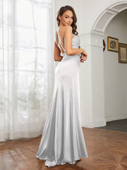 Cowl Neck Sheath Satin Prom Dresses Ivory