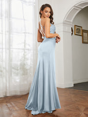 Cowl Neck Sheath Satin Prom Dresses Mist Plus Size