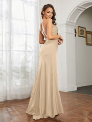 Cowl Neck Sheath Satin Prom Dresses Peach