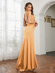 Cowl Neck Sheath Satin Prom Dresses Tangerine