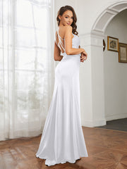 Cowl Neck Sheath Satin Prom Dresses White