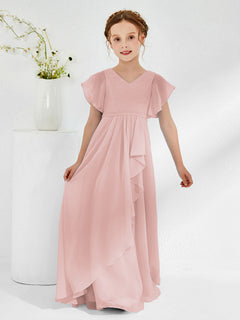 A-line Flutter Sleeves Junior Bridesmaid Dresses Dusty Rose