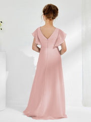A-line Flutter Sleeves Junior Bridesmaid Dresses Dusty Rose