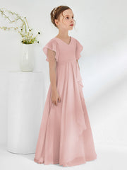 A-line Flutter Sleeves Junior Bridesmaid Dresses Dusty Rose