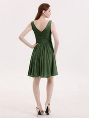Short Chiffon Bridesmaid Dress with V Neck Olive Green