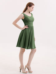 Short Chiffon Bridesmaid Dress with V Neck Olive Green