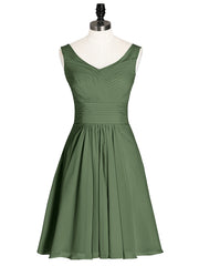 Short Chiffon Bridesmaid Dress with V Neck Olive Green