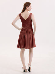 Short Chiffon Bridesmaid Dress with V Neck Terracotta