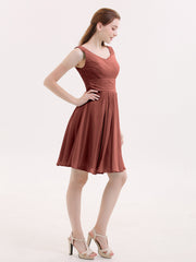 Short Chiffon Bridesmaid Dress with V Neck Terracotta