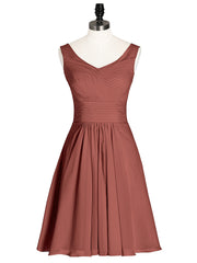 Short Chiffon Bridesmaid Dress with V Neck Terracotta