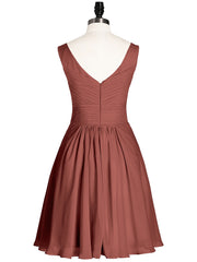 Short Chiffon Bridesmaid Dress with V Neck Terracotta