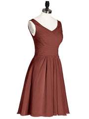 Short Chiffon Bridesmaid Dress with V Neck Terracotta