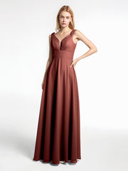 Notch Neck Chiffon Simple Floor Length Dress Terracotta