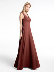 Notch Neck Chiffon Simple Floor Length Dress Terracotta