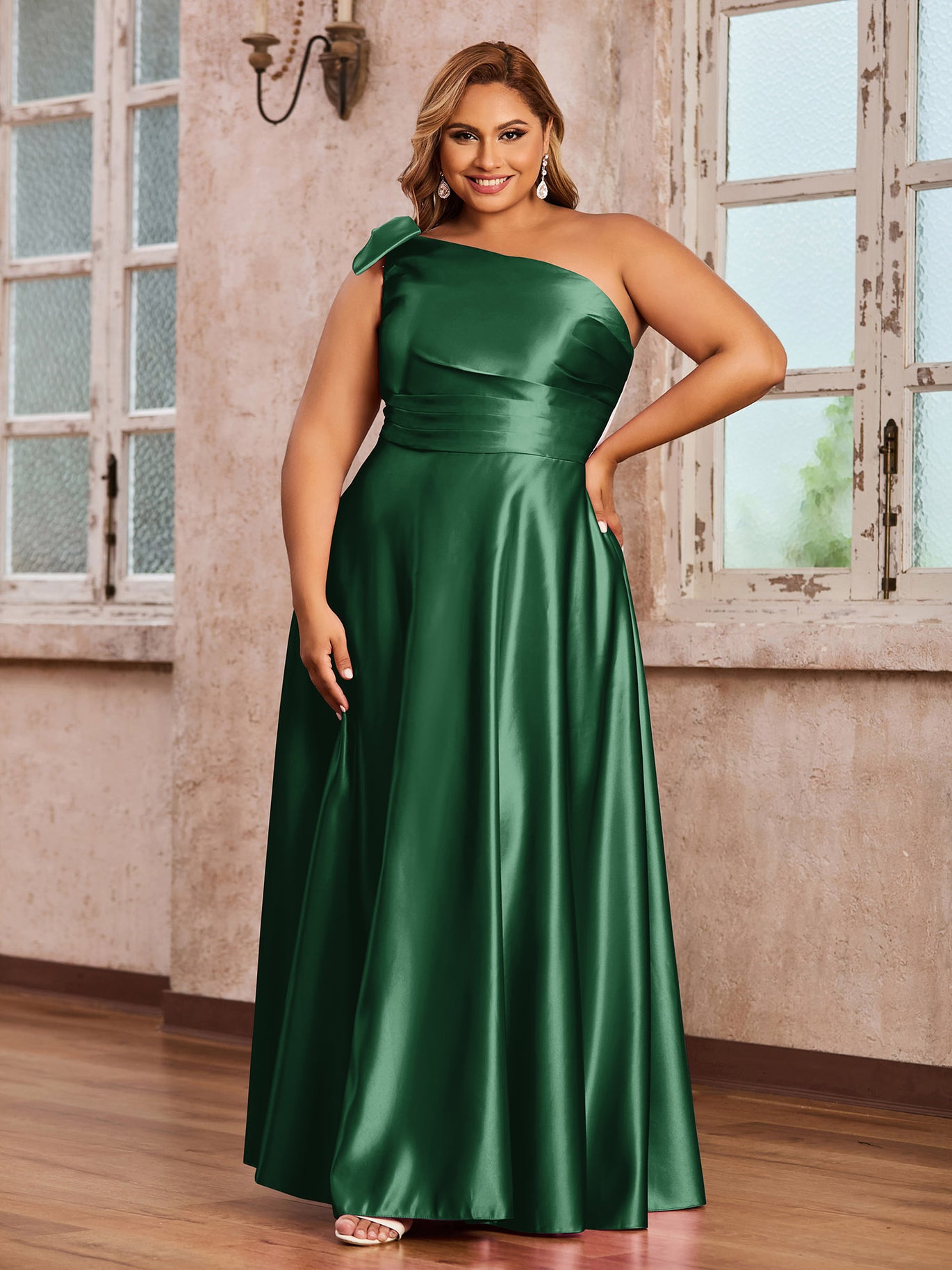 BABARONI Satin Dark Green Bridesmaid Dresses A-line One Shoulder Sleeveless Floor-length BABARONI UK BABARONI Satin Dark Green Bridesmaid Dresses A-line One Shoulder Sleeveless Floor-length BABARONI UK