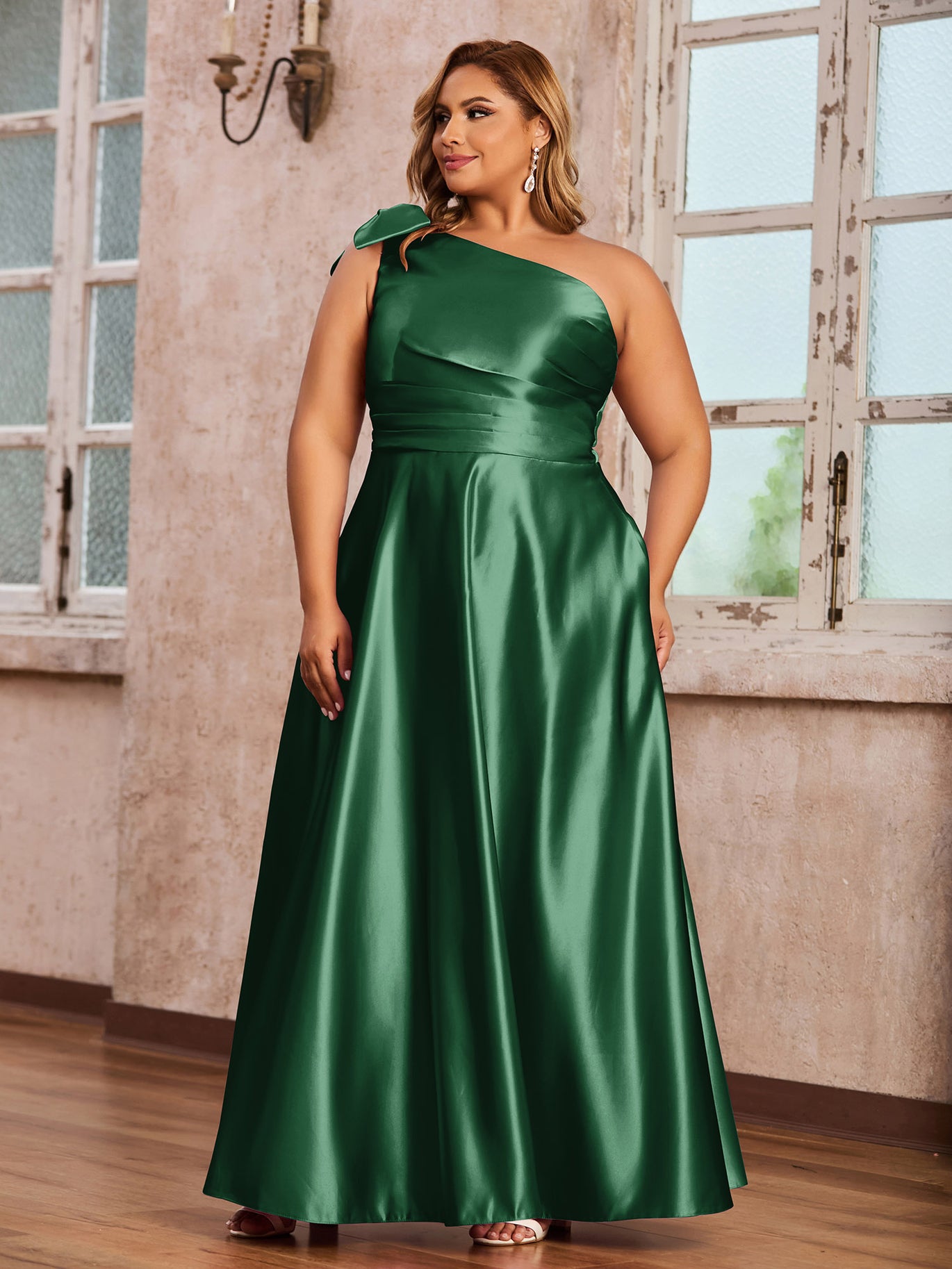 slim fit dress slacks BABARONI Satin Dark Green Bridesmaid Dresses A-line One Shoulder Sleeveless  Floor-length – BABARONI UK