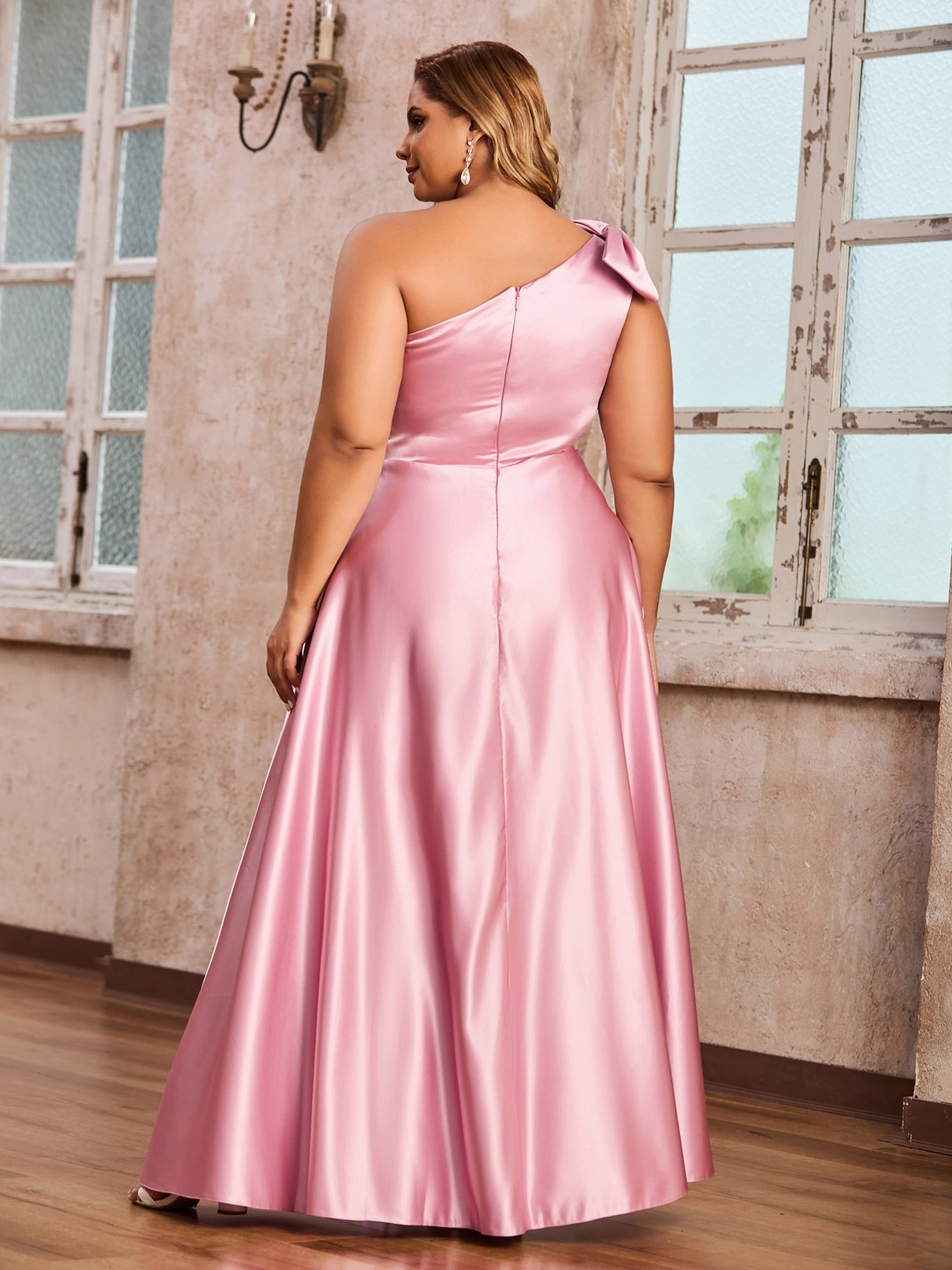 plus size pink bridesmaid dresses uk Halter Pleated Empire Waist Long Elegant Plus Size Dress  DUNTERY UK