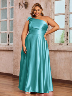 One Shoulder A-line Long Satin Dresses Jade