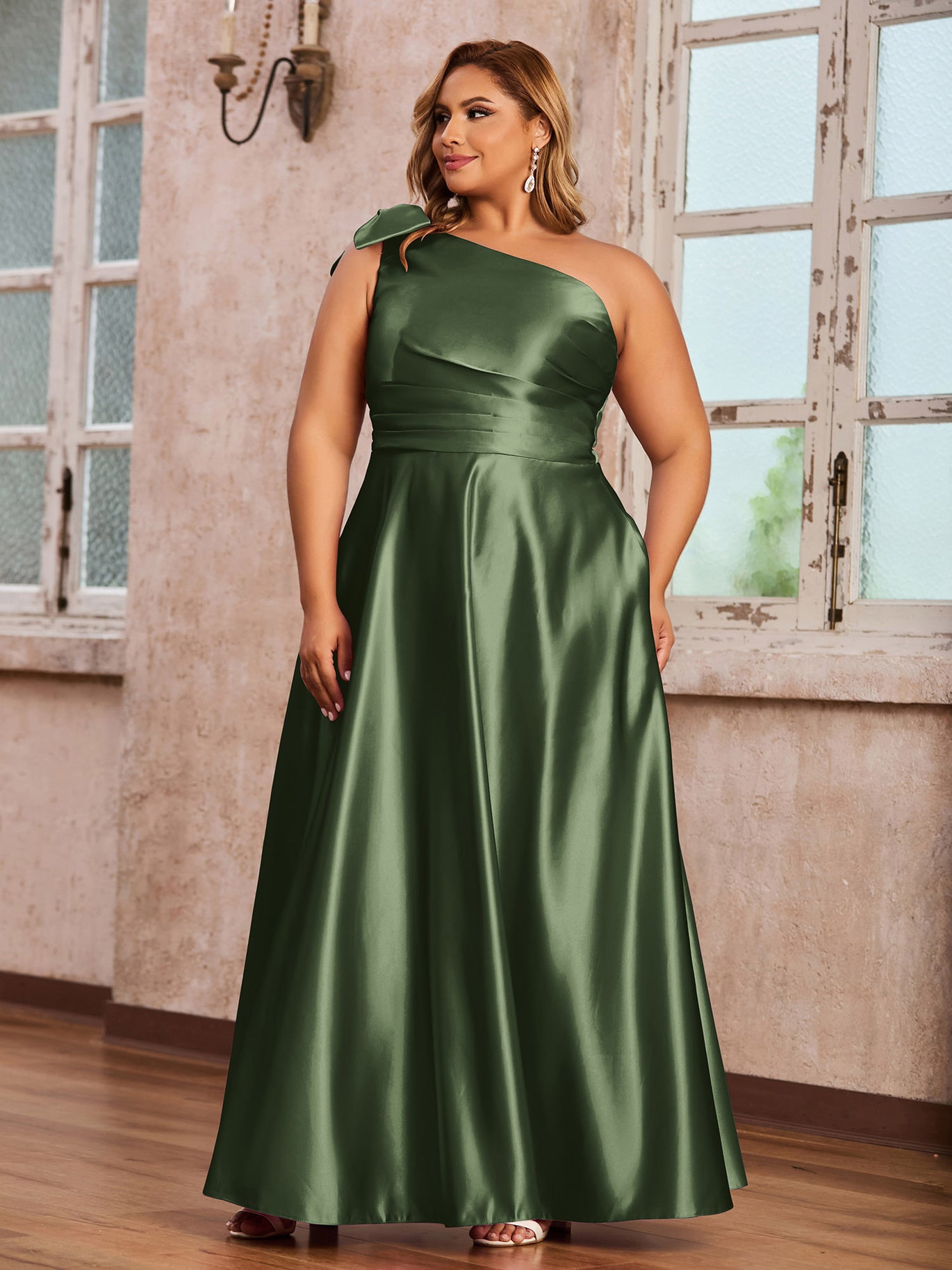 olive green satin bridesmaid dresses uk Porto One Shoulder Bridesmaids Dress in Olive Green