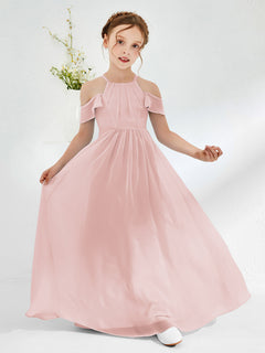 Off-the-shoulder Chiffon Junior Bridesmaid Dresses Dusty Rose