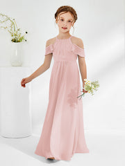 Off-the-shoulder Chiffon Junior Bridesmaid Dresses Dusty Rose