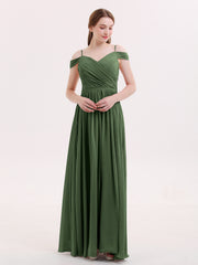 Chiffon Bridesmaid Dresses with Spaghetti Strap Olive Green