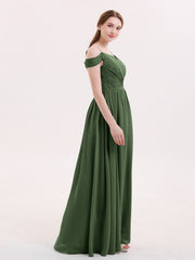Chiffon Bridesmaid Dresses with Spaghetti Strap Olive Green