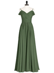 Chiffon Bridesmaid Dresses with Spaghetti Strap Olive Green