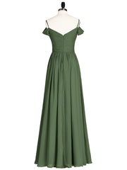 Chiffon Bridesmaid Dresses with Spaghetti Strap Olive Green