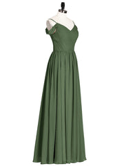 Chiffon Bridesmaid Dresses with Spaghetti Strap Olive Green