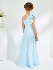 Gorgeous One Shoulder Junior Bridesmaid Dresses with Pleated Sky Blue