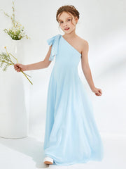Gorgeous One Shoulder Junior Bridesmaid Dresses with Pleated Sky Blue