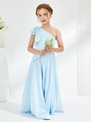 Gorgeous One Shoulder Junior Bridesmaid Dresses with Pleated Sky Blue