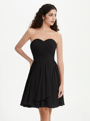 Strapless Chiffon Short Dresses with Bow Black