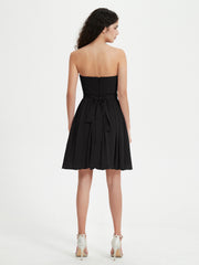 Strapless Chiffon Short Dresses with Bow Black