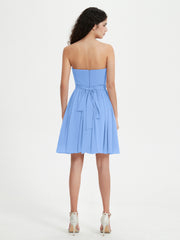 Strapless Chiffon Short Dresses with Bow Blue