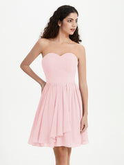 Strapless Chiffon Short Dresses with Bow Blushing Pink