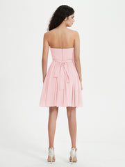 Strapless Chiffon Short Dresses with Bow Blushing Pink