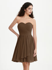 Strapless Chiffon Short Dresses with Bow Brown