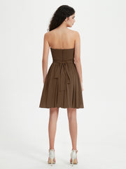 Strapless Chiffon Short Dresses with Bow Brown