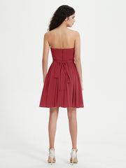 Strapless Chiffon Short Dresses with Bow Burgundy
