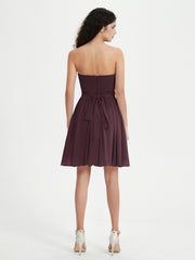 Strapless Chiffon Short Dresses with Bow Cabernet