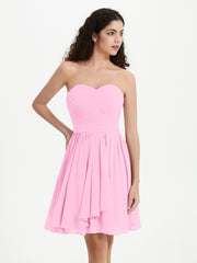 Strapless Chiffon Short Dresses with Bow Candy Pink