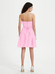 Strapless Chiffon Short Dresses with Bow Candy Pink
