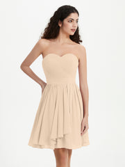 Strapless Chiffon Short Dresses with Bow Champagne