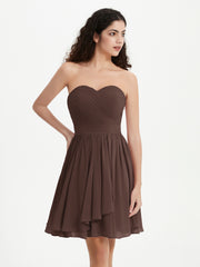 Strapless Chiffon Short Dresses with Bow Chocolate