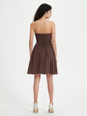 Strapless Chiffon Short Dresses with Bow Chocolate