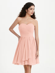 Strapless Chiffon Short Dresses with Bow Coral