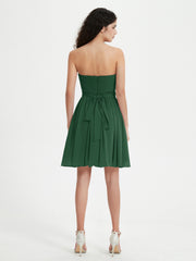 Strapless Chiffon Short Dresses with Bow Dark Green